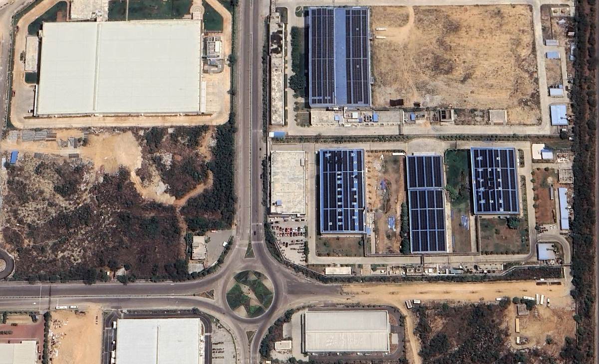 Rooftop solar array on a pharmaceutical plant at Shamshabad, Telangana